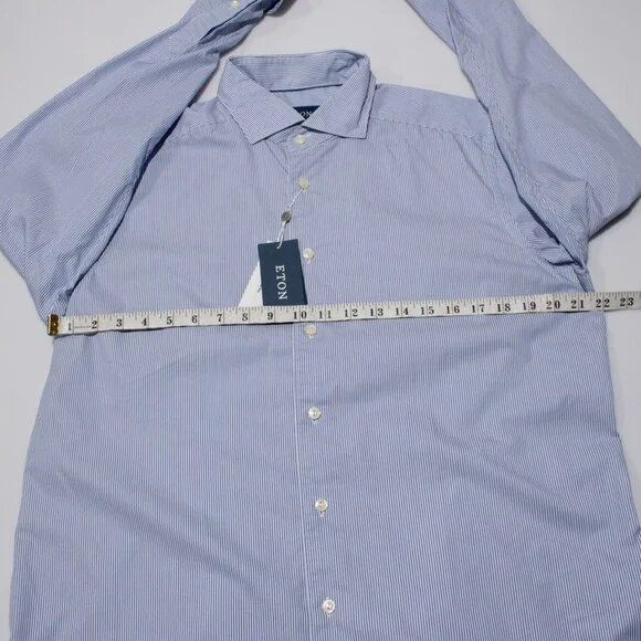 Eton NWT Casual Button Down Shirt Size 42 16.5 L Contemporary Fit Blue Stripes